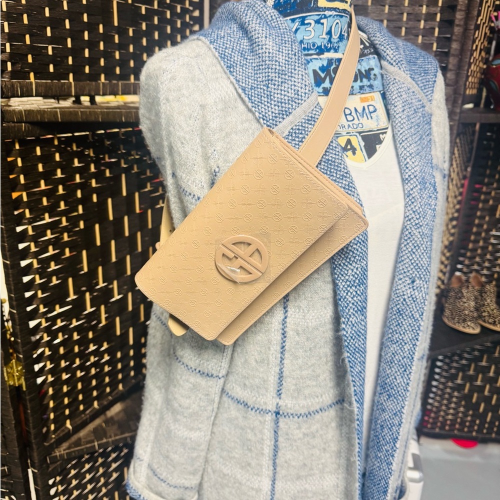 Beige Crossbody Bag with Embossed Logo
